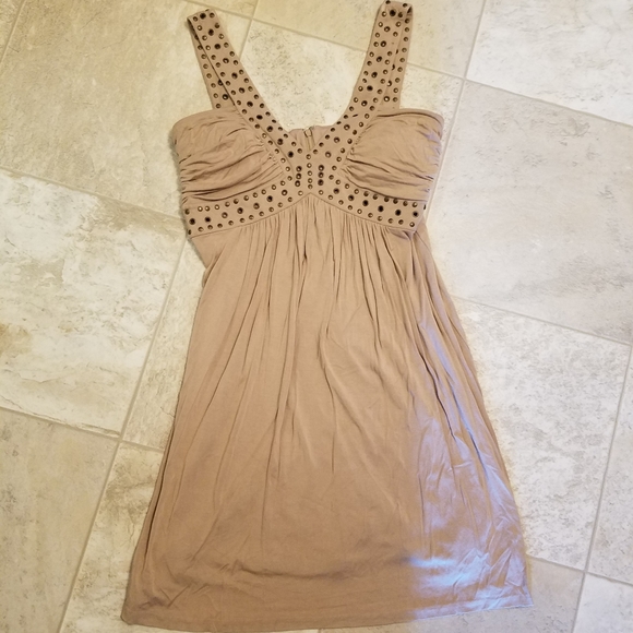 Boston Proper Muse taupe punk grommet midi sun dress - Picture 4 of 6